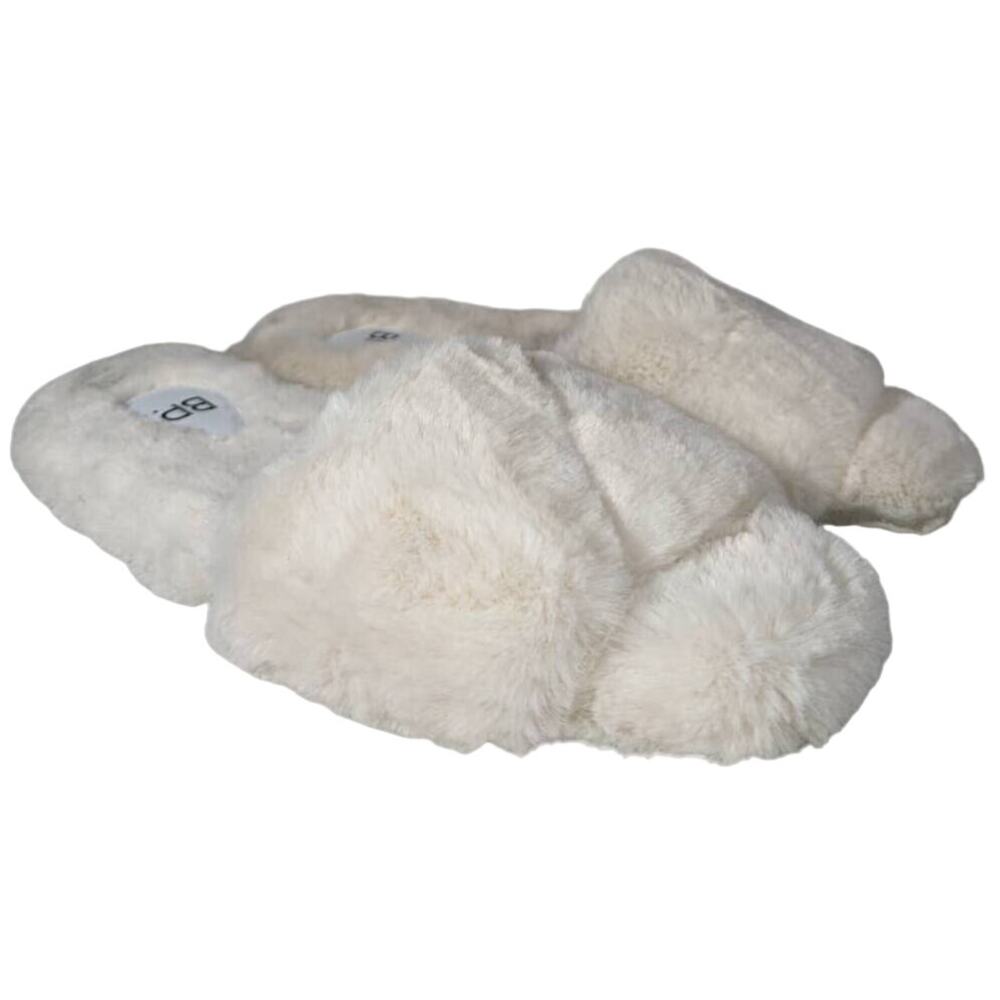 BP Faux Fur Slides Slippers Cream White Plush Cozy Comfort Size XL‎